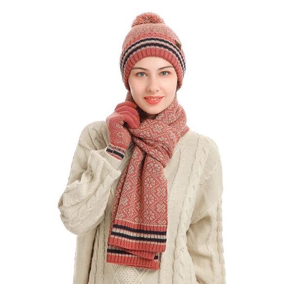 Winter Knit Scarf Beanie and Gloves set